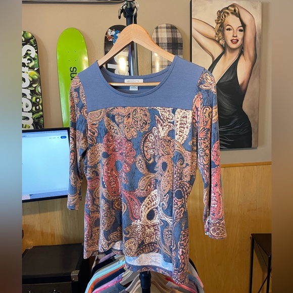 Liz Claiborne two-tone, long sleeve paisley size L - Picture 1 of 5